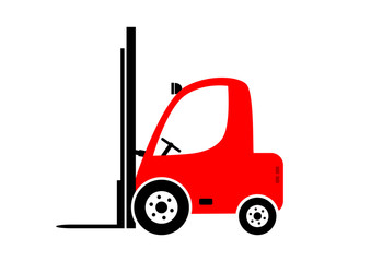 Red forklift truck on white background