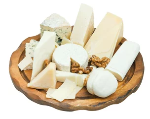 Fotobehang Assortiment wooden plate with various cheeses  © vvoe