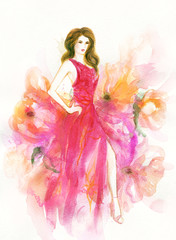 woman portrait  .abstract  watercolor .fashion background
