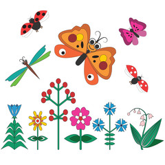 flowers, butterflies, dragonflies