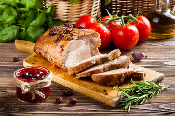 Roasted pork loin with cranberry and rosemary - 67255926