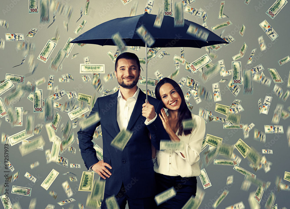 Canvas Prints couple under money rain