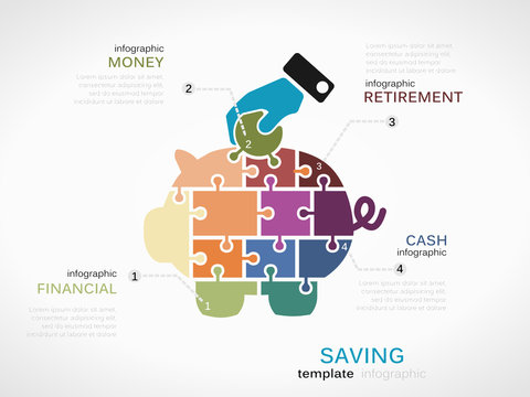 Saving concept infographic template with piggy bank