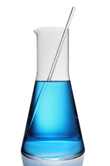 laboratory flask with a blue liquid