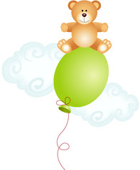 Teddy bear sitting on top balloon
