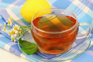 Tea, chamomile, mint and lemon