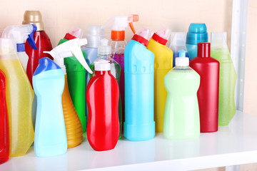 Cleaning products on shelf