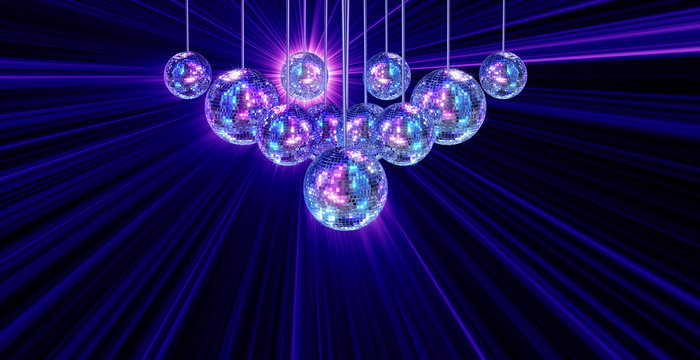 Colorful funky background with mirror disco balls