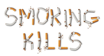 Text ''smoking kills'' made from broken cigarettes