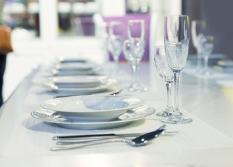 Served fashion table in white colors