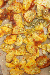Homemade potato chips close up