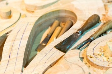 The carving tools with billets, close up