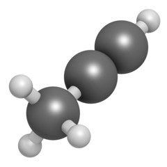 Methylacetylene (propyne) molecule. Used in welding gas.