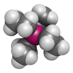 Tetraethyllead gasoline octane booster molecule. 