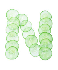 Letters and numbers alphabet of  cucumbers