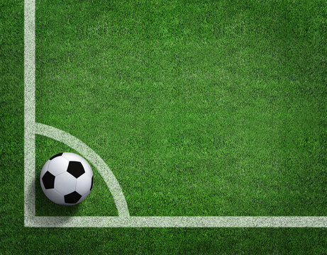 Soccer field with soccer ball and line 