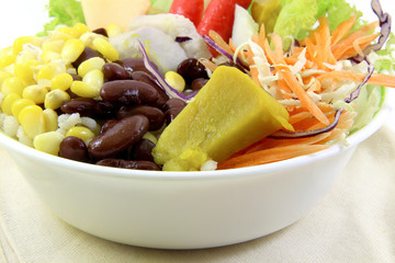Vegetable salad on cloth close up