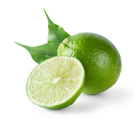 Sour lime with green leaves
