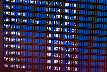 Close up view of airport time-table