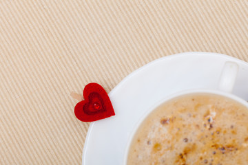 White cup coffee hot drink and heart symbol love valentine's day