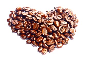 Roasted Coffee Beans in heart shapes