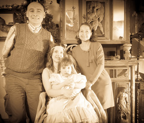 antique portrait of happy family