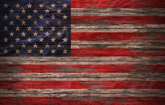Grunge USA Flag on wood