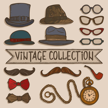 Vintage hats and glasses set