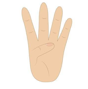 hand, showing number four on white background