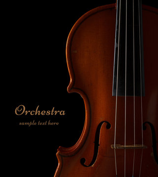 Violin detail in ambient light on black background
