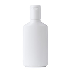 Blank white plastic cosmetics or shampoo bottle