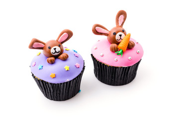 Easter cupcakes isolated white background