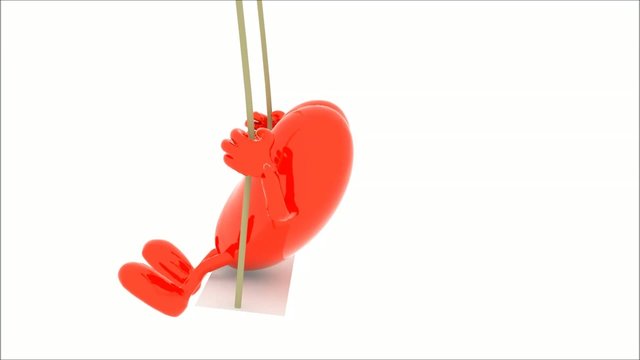 brain and heart with arms and legs on a swing, 3d animation loop