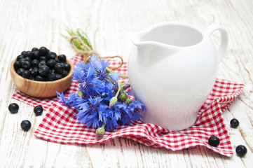 Milk and blueberries