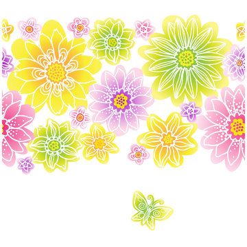 Bright spring seamless border with flowers.