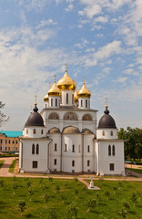 Fototapeta na wymiar Back view of Dormition Cathedral (1512) in Dmitrov, Russia