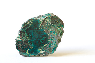 Polished dioptase from the Congo. 7cm across.