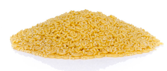 Mound of uncooked pasta elbow macaroni