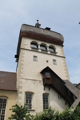 Ein Kirchturm in Bregenz
