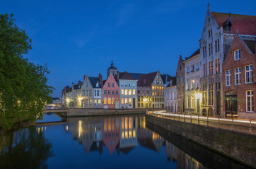 Fototapeta na wymiar Bruges - Canal and st. Annarei and Verversdijk streets