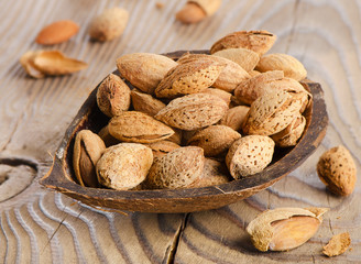 almonds  on wooden table