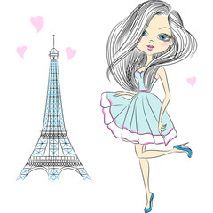 Vector beautiful fashion girl in Paris