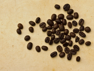 Coffee beans on old paper