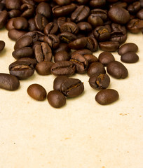 Coffee beans on old paper
