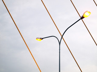 The Rama 8 Bridge at evening in Bangkok, Thailand
