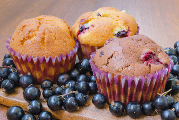 three muffins with blackcurrant