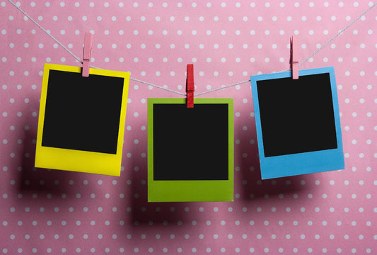 Color Polaroids On A Clothesline