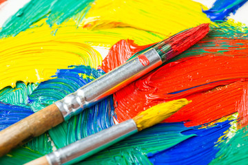 Fototapeta premium Paints and brushes