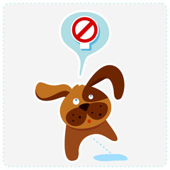 cute cartoon dog with sign icon - vector illustration
