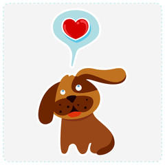 cute cartoon dog is thinking to love - vector illustration